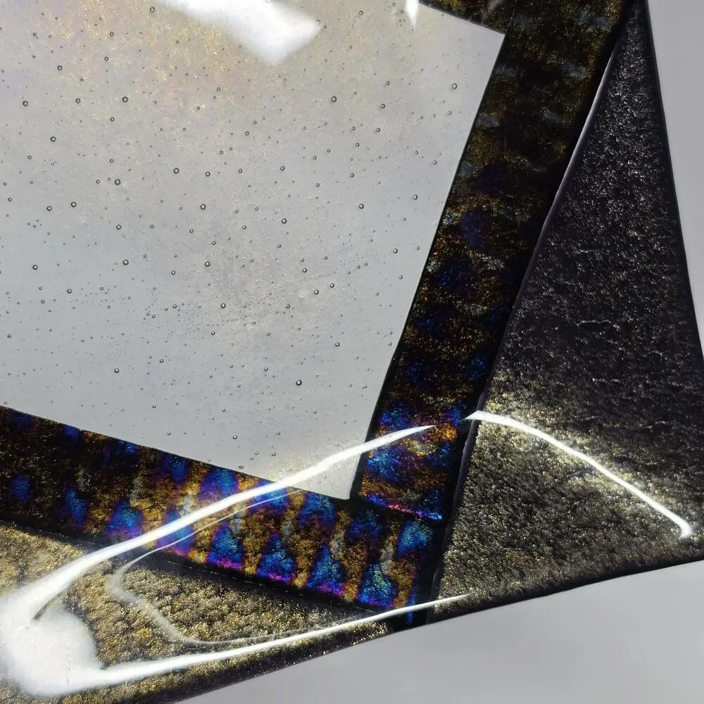 Chris Paulson Fused Art Glass Trinket Tray Plate Signed Dichroic Iridescent